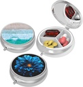 Lille Pill Box, Pill Case for Purse & Pocket, 3 Compartments Travel Pill Case Medicin Organizer Opbevaring til vitaminer, piller, Fish Oil og øreringe, Studs, Bronze- Pink gul blomst