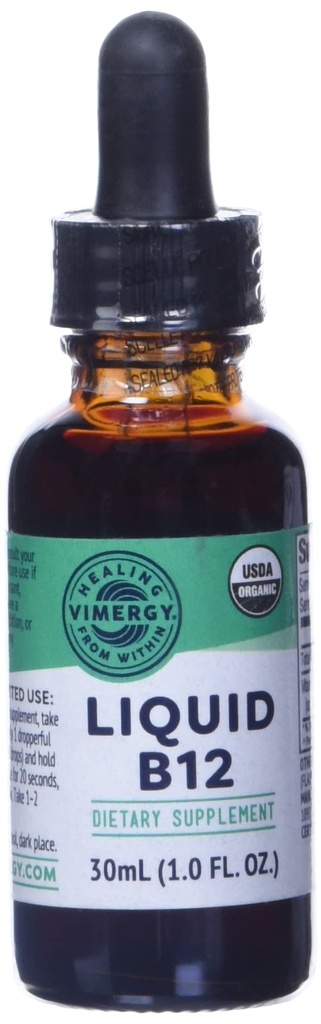 Virergy Organic Liquid Vitamin B12 Supplement 2500 mcg, Methylcobalamin & Adenosylcobalamin Fast- Absorbing Energy Support USDA Organic, Vegan, Non- GMO B12 Vitamin til kvinder & mænd 30 Servering (30 ml)