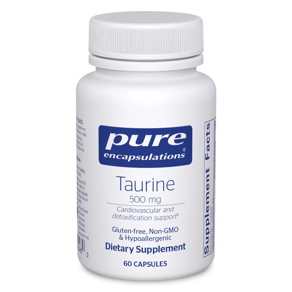 Ren indkapsling Taurine 500 mg 1 125; Aminosyretilskud til lever, øjenhelbred, antioxidanter, hjerte, hjerne og muskler * 125; 60 kapsler