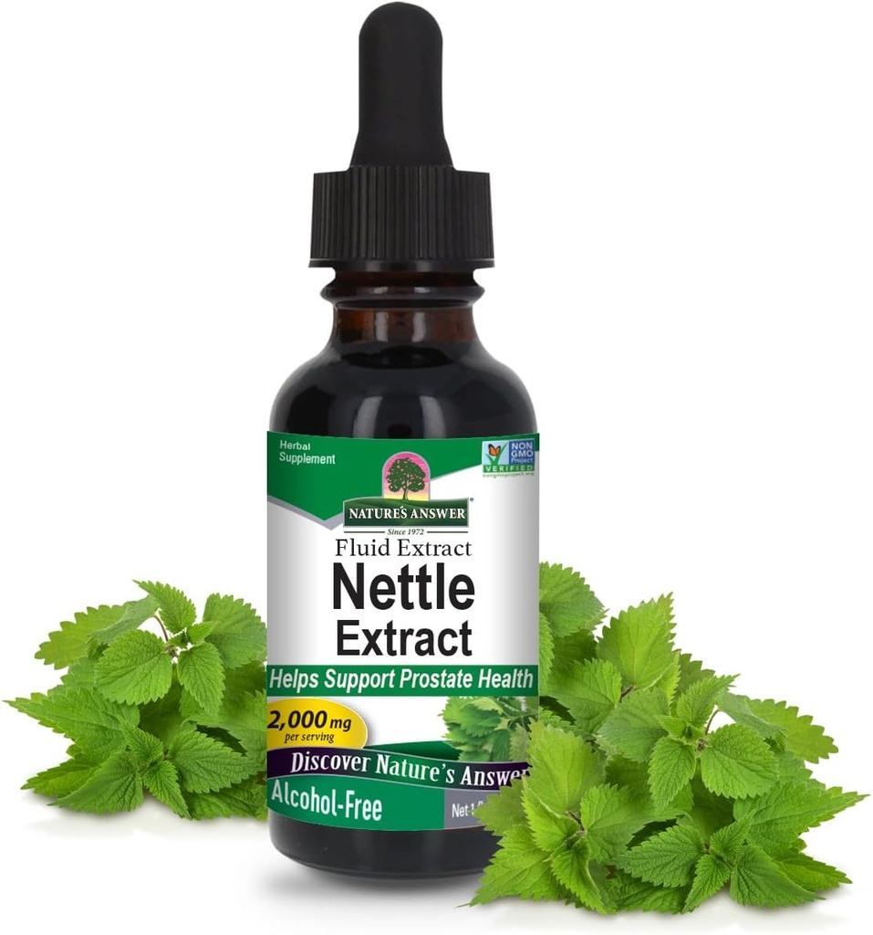 Naturens svar Nettle Leaf 1oz Uddrag af 124; Prostata supppot af 124; Koncentreret mørkegrøn Nettle Leaf Urte Supplement 124; Non- GMO, Kosher, Gluten- fri, & Alkohol- fri; Enkelt optælling