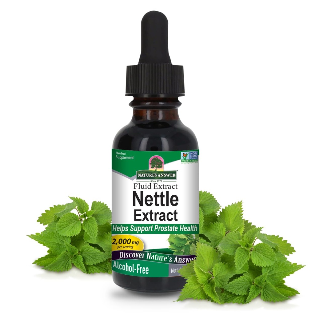 Naturens svar Nettle Leaf 1oz Uddrag af 124; Prostata supppot af 124; Koncentreret mørkegrøn Nettle Leaf Urte Supplement 124; Non- GMO, Kosher, Gluten- fri, & Alkohol- fri; Enkelt optælling