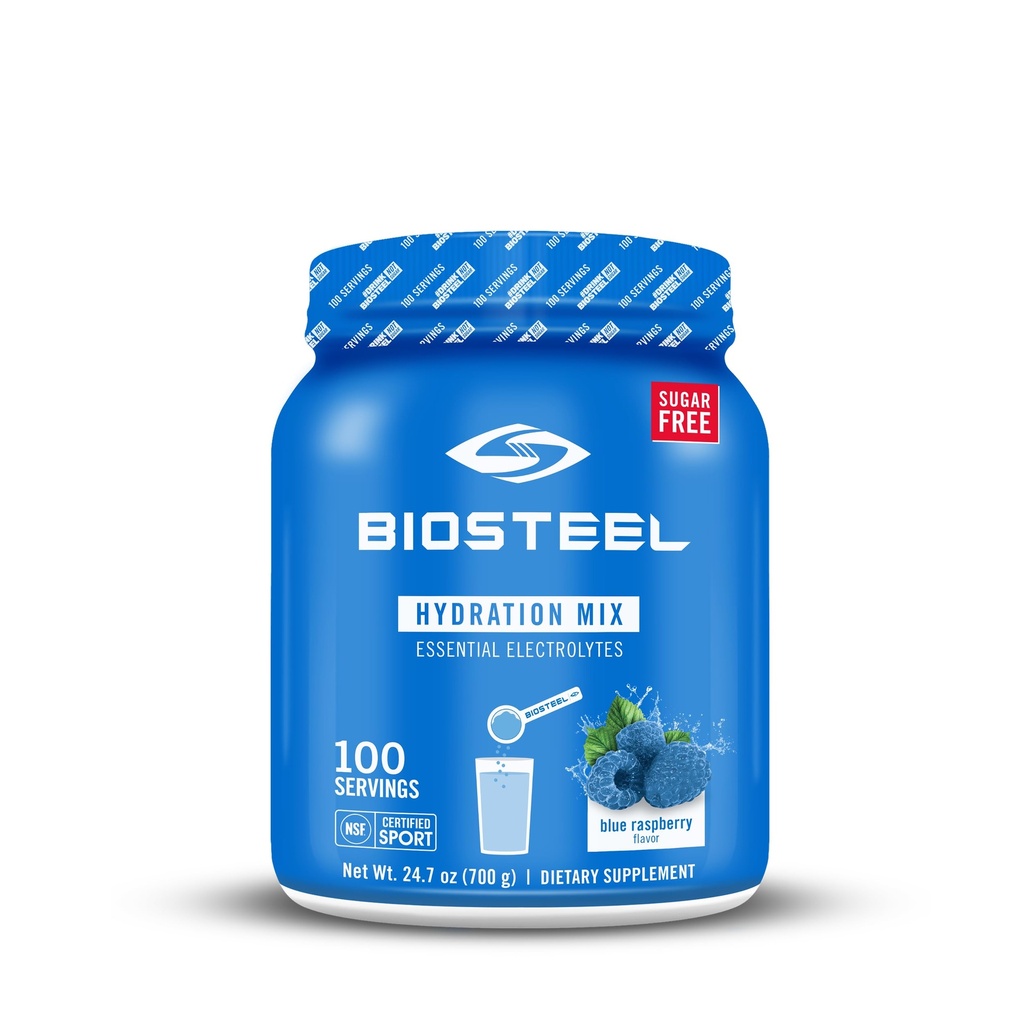 BioSteel Zero Sugar Hydration Mix, Great Tasting Hydration med 5 essentielle elektrolytter, Blå Raspberry Flavor, 100 Servere pr Tub