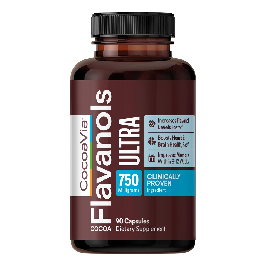 CocoaVia Memory + Brain Supplement, Clinically Proven Memory og Brain Booster, Plant Based Supplement, Sugar Free, Gluten Free, Vegan, 750 mg Cocoa Flavanols Kapsler, 30 dages forsyning