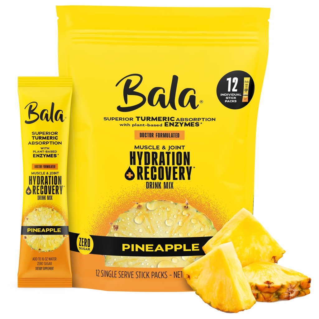 Bala Enzyme Hydration & sukkerfri drik mix - gurkemeje, bromelain, papain, immunitet, mobilitet - Ananas 0,25oz (10 Greve)
