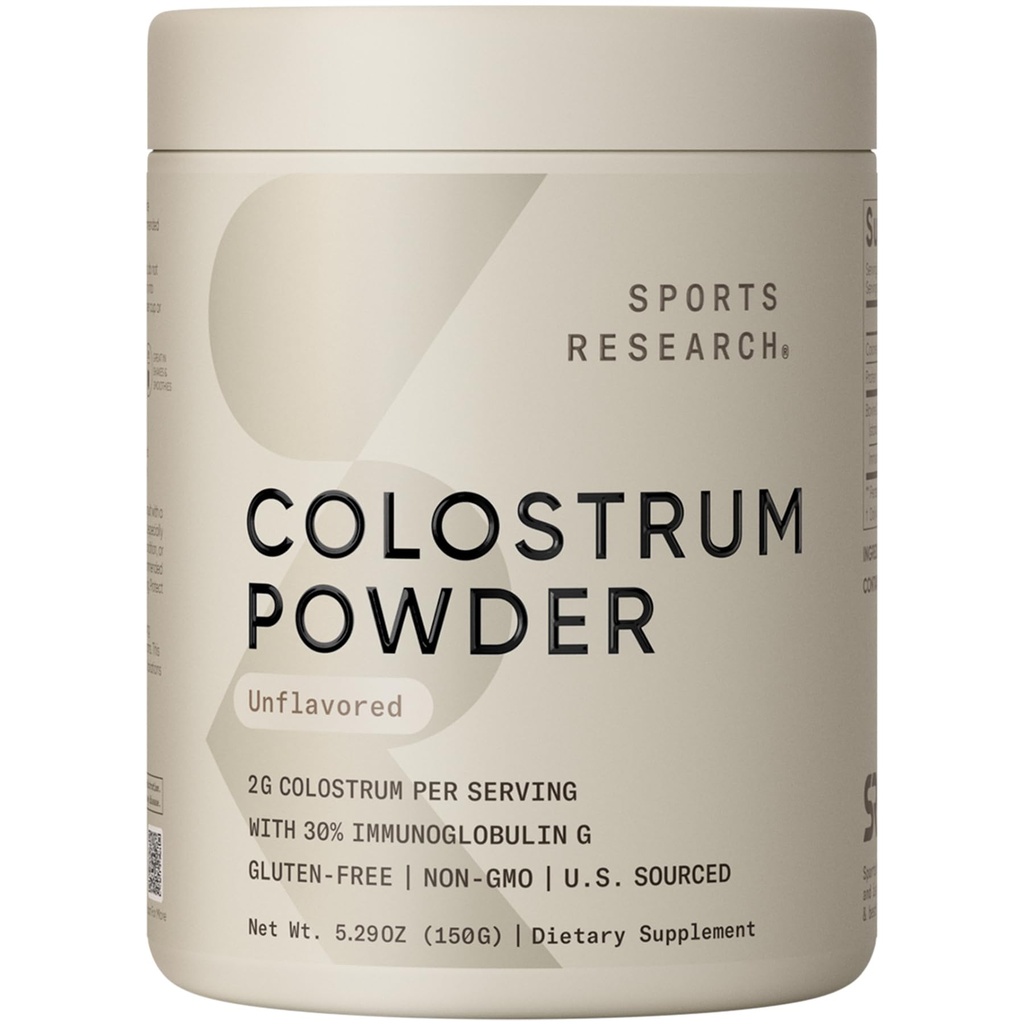 Sport Research ® Bovine Colostrum Powder - Nem at blande, Single Ingredient Superfood - Immunity Support & Gut Health w / IgG Antibodies - U.S. Sourced · Non- GMO · Gluten Free - 75 Serveringer (Unflavored)