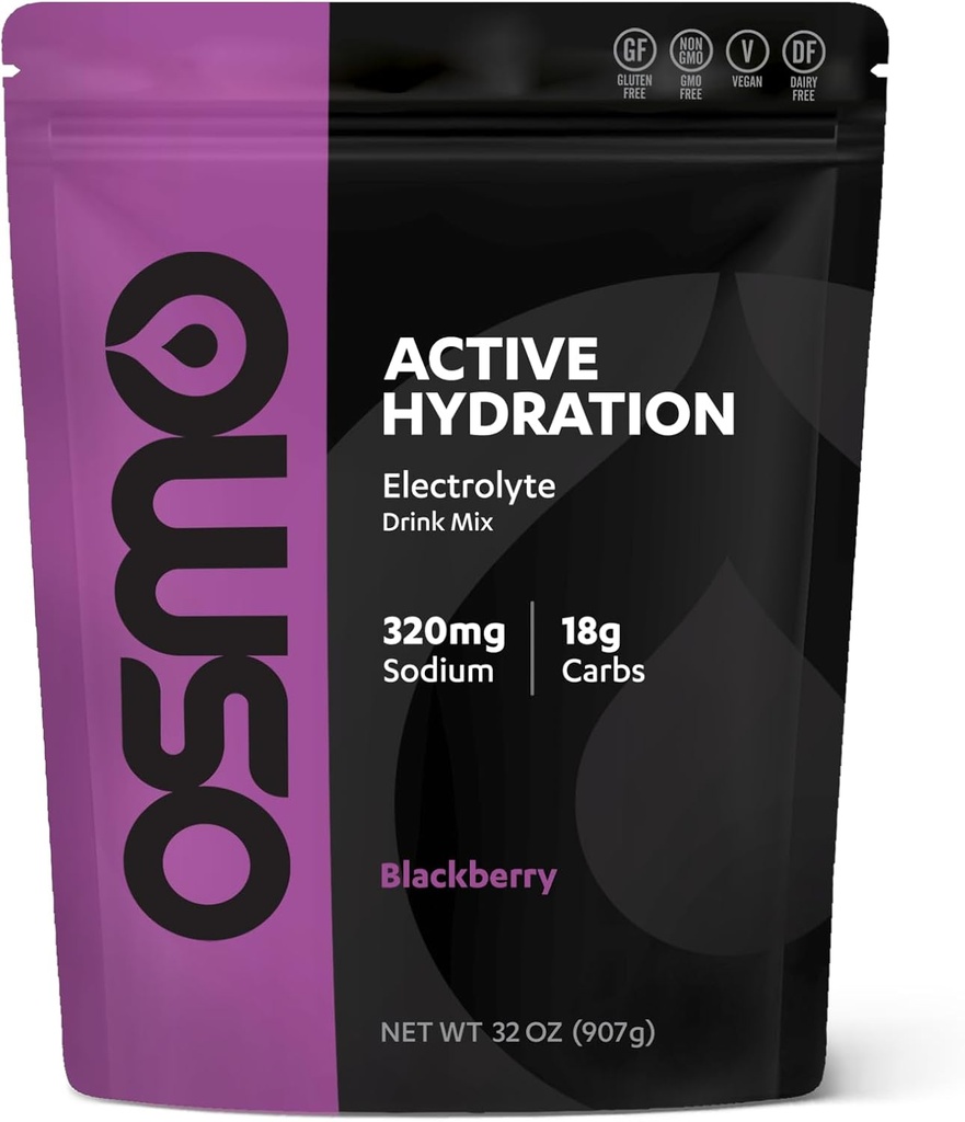 Osmo Active Hydration Electrolyte Powder (2lb Resealable Bag) - Inkluderer natrium, Magnesium, Kalium, Carbs & Vitaminer, rørsukker - Alle naturlige ingredienser, 3X Hurtigere hydrering Sort Berry