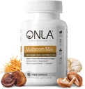 ONLA Vegan Mushroom Supplement - 10-in-1 Lions Mane Mushroom, Reishi Mushroom, Cordyceps, Shiitake - Mushroom kapsler til immunsystem, naturlige hjernemuskler til hukommelse og fokus (60 Cap)