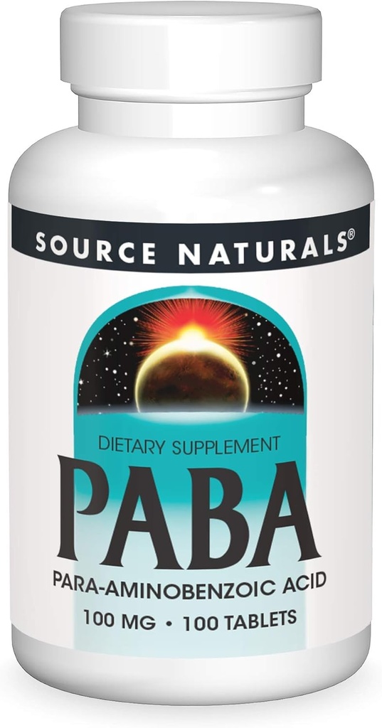 Source Naturals PABA - para-Amino Benzoic Acid, 100 mg Dietary Supplement - 100 Tablets