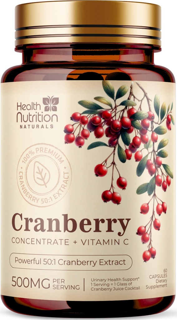 Cranberry Pills Supplement 25,000mg - Fresh Cranberry Ækvivalent Powder Extract med Vitamin C & E - Urinary Tract Health Support, Cran Berry Fruit, Sugar Free Formel, Flasket i USA - 60 kapsler