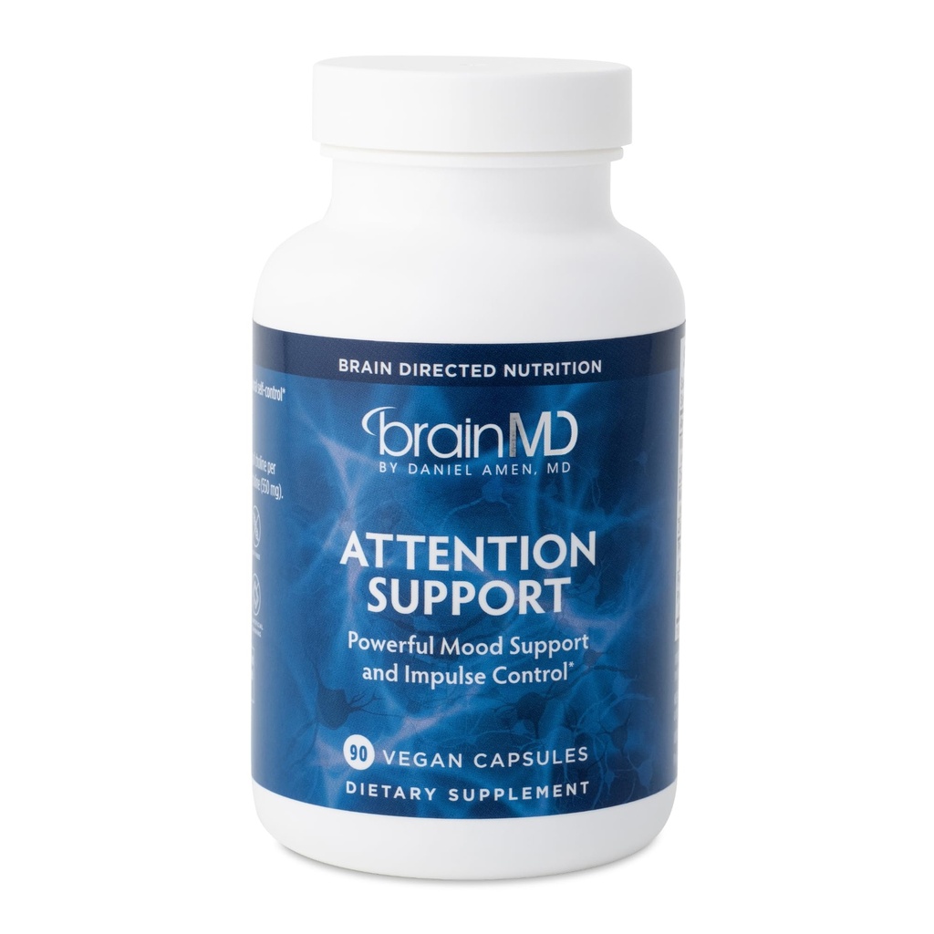 BRAINMD Dr Amen Opmærksomhed Support - 90 kapsler - fremmer Mental Focus & Impulse Control - Gluten Free - 30 Servere