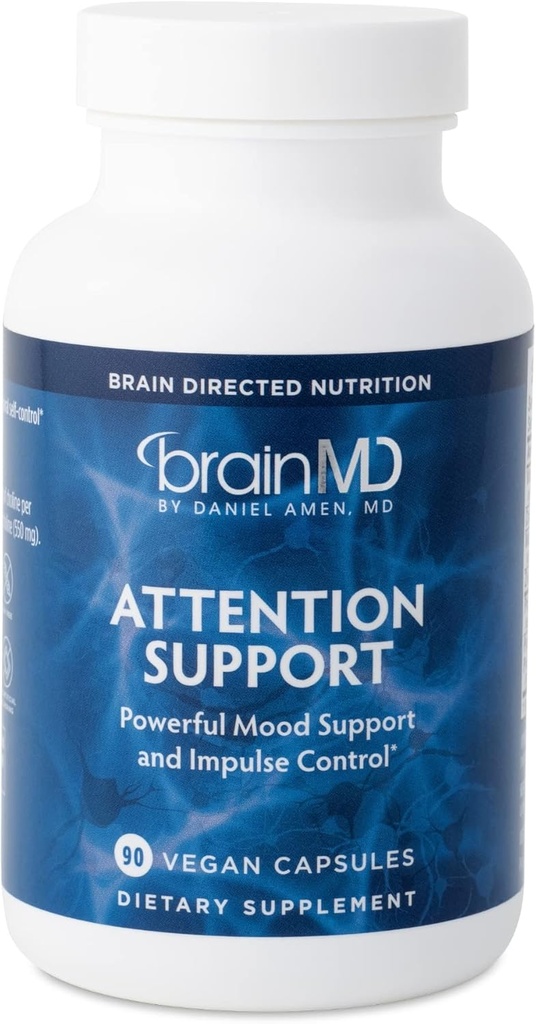 BRAINMD Dr Amen Opmærksomhed Support - 90 kapsler - fremmer Mental Focus & Impulse Control - Gluten Free - 30 Servere