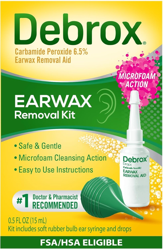 Debrox Ear Wax Removal Kit, Bulb Syringe & 0, 5 Fl Oz Ear Wax Removal Drops med Carbamid Peroxid