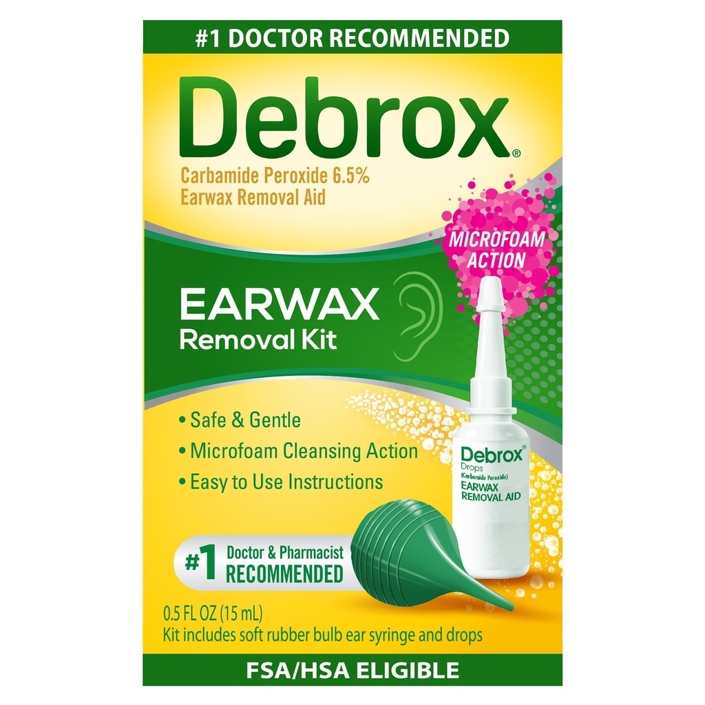 Debrox Ear Wax Removal Kit, Bulb Syringe & 0, 5 Fl Oz Ear Wax Removal Drops med Carbamid Peroxid