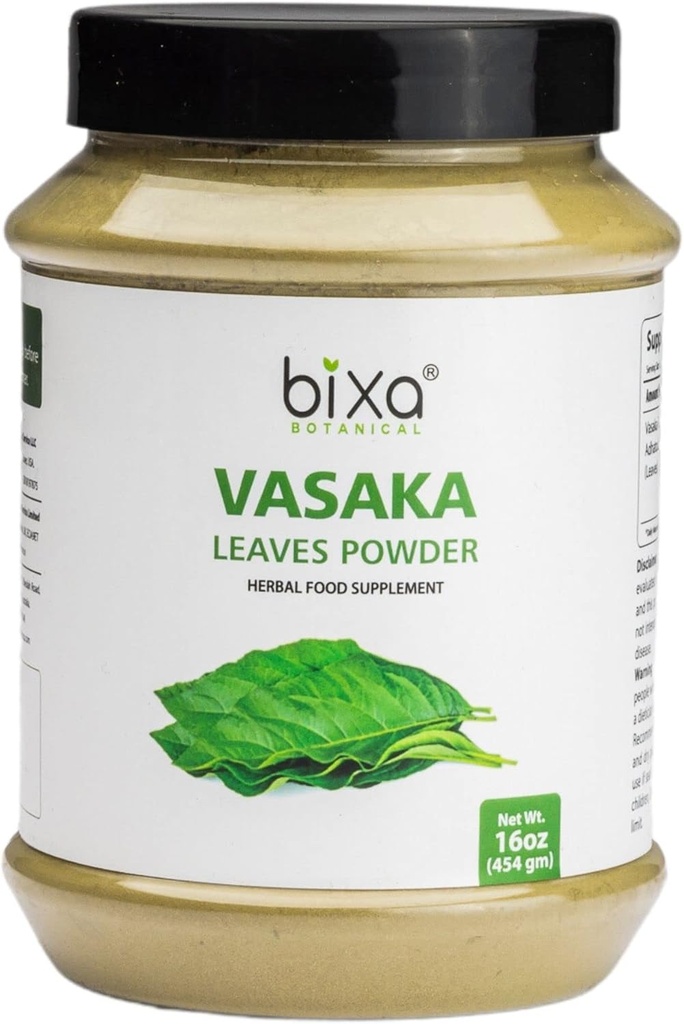 bixa BOTANINAL Vasaka Leaf Powder124; Adhatoda vasaka DB124; 1 Pound / 16 OZ DB124; Ayurvedic Herbal supplement til at reducere ekstra pitta (varme) fra Body DB124; Gluten Free, Non- GMO, Steam behandlet, Vegan, 100% Pure.