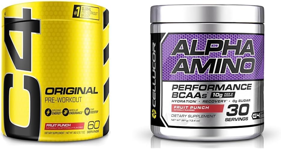 Cellucor C4 Original Pre Workout Powder Fruit Punch - Vitamin C for immunforsvar & Alpha Amino EAA & BCAA Powder Б124; Forgrenet kæde Essential Aminosyrer + Elektrolytes Б124; Fruit Punch Memories 124; 30 Servering