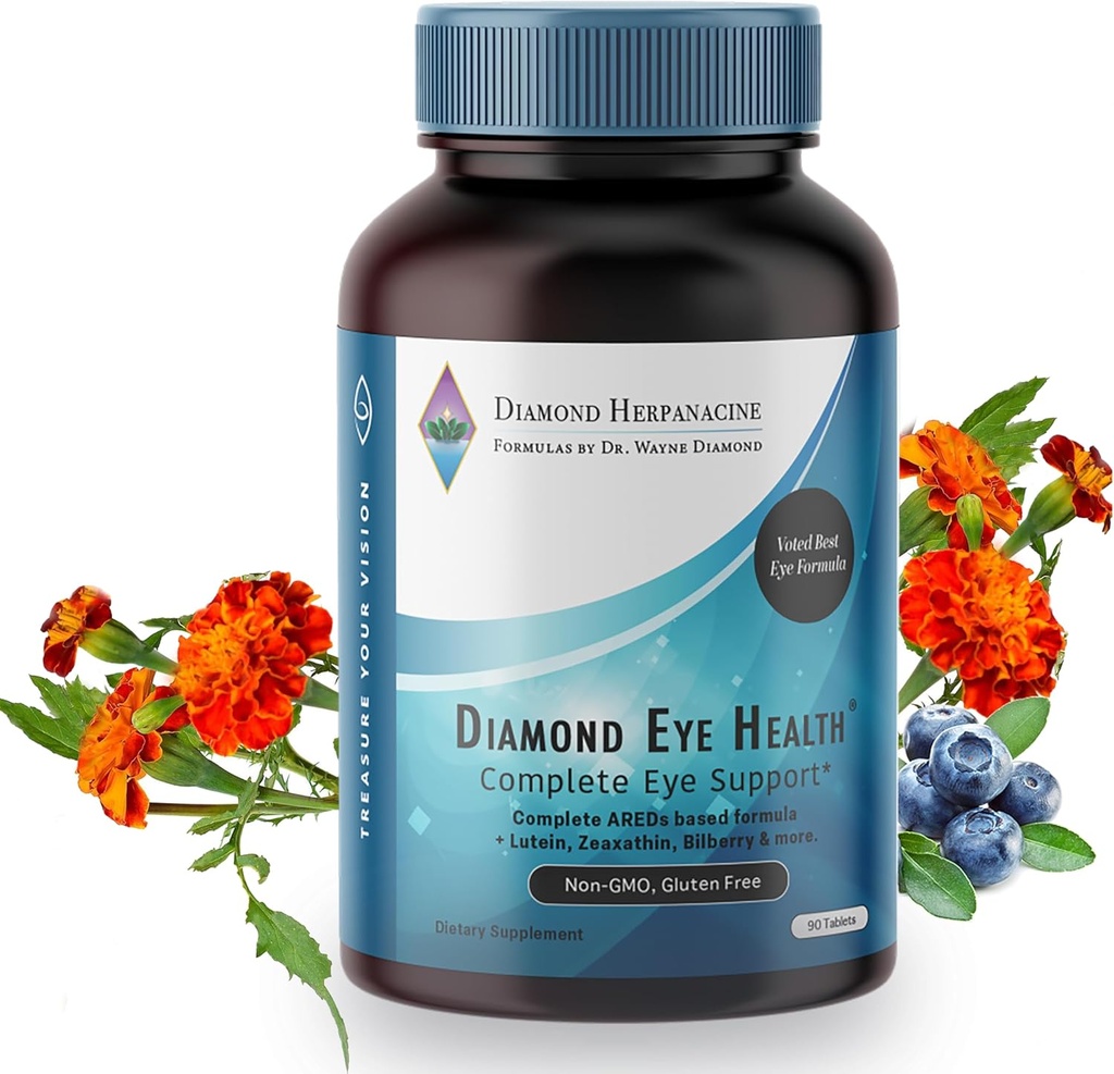 Diamond Eye Health - Natural Vitamin for Complete Eye Support - Sunde Eye Vitamin - Eye Health Vitamin til at hjælpe med at bevare Aging Eyes - Vegan, Gluten- Free, Dairy- Free - (90 Greve)