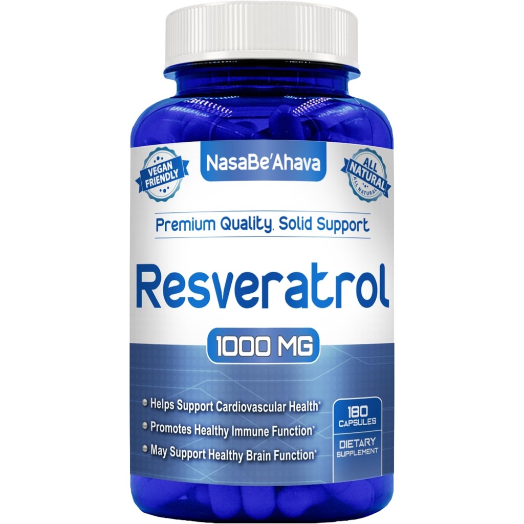 Resveratrol 1000mg Capsules Removal 124; Vegansk Friendly Resveratrol Supplement fra Easy Absorption Antioxidant Japansk Knotweed til hud hjerte og hjerne Support 124; Lavet i US cGMP faciliteter (90 dages forsyning)