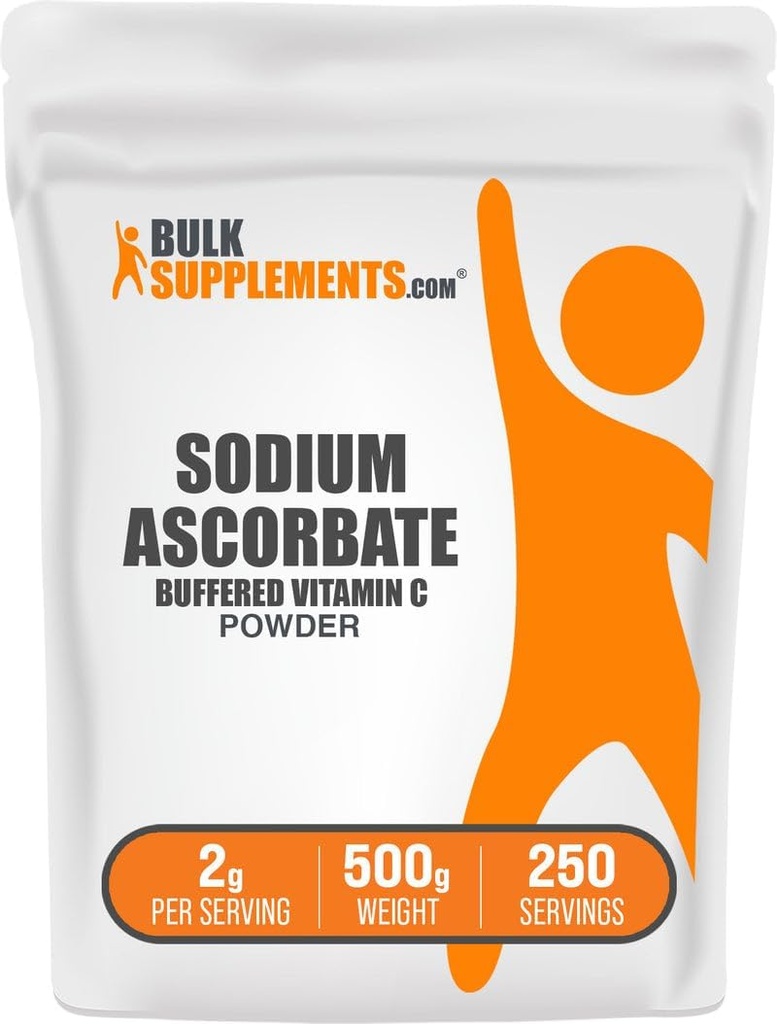 BulkSupplements.com Natriumascorbat pulver - til immunforsvar, Natriumascorbat C-vitamin - Buffered C-vitamin, Gluten Free, 2g per servering, 500g (1.1 lbs) (Pack of 1)