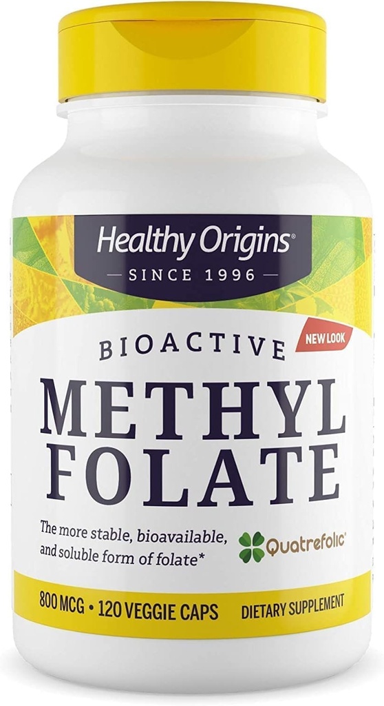 Sund oprindelse methylfolat 800 mcg (Quatrefolisk, non- GMO, biotilgængelig folat, gluten fri, Neurotransmitter Support), 120 Veggie Caps