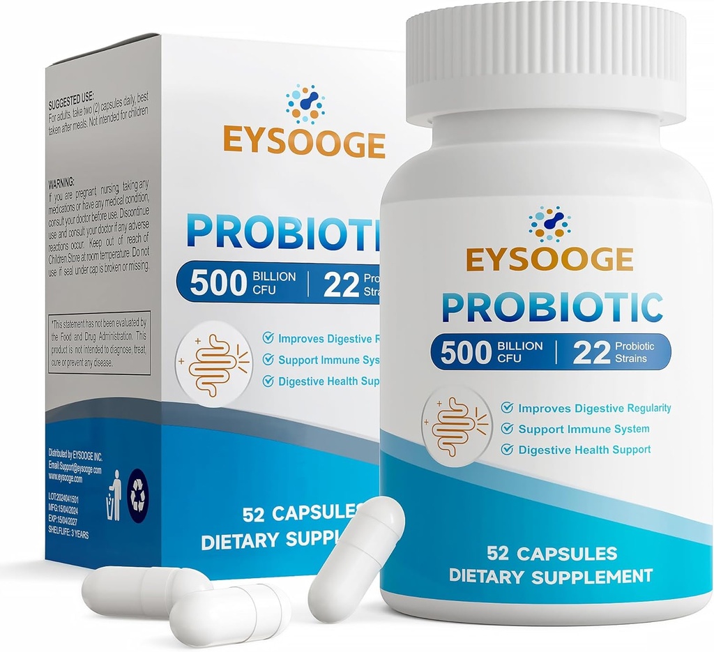 Probiotics for Women and Men, Pro Formula, Daily Probiotic Supplement, Helps Soothe Occasional Abdominal Discomfort & Bloating, 500 Billion CFU, 22 Strains, 52 Capsules
