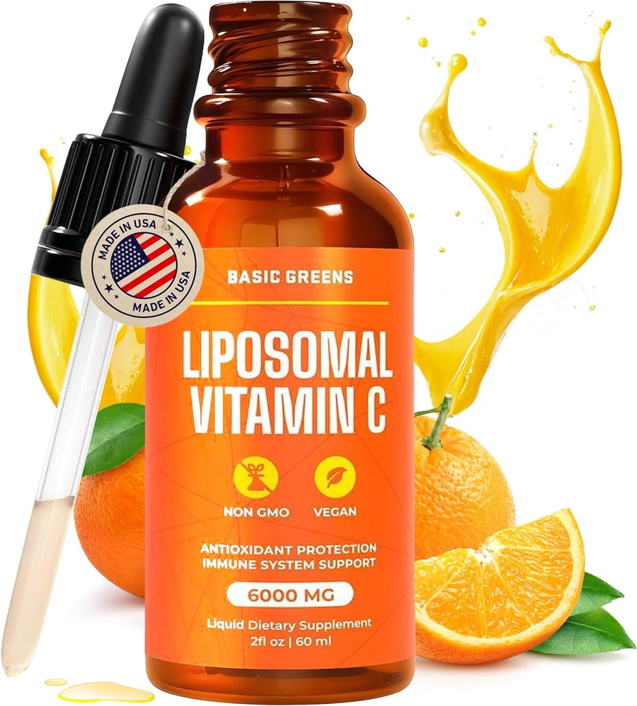Liposomal Vitamin C Liquid 6000mg - High Absorption Liquid C Supplement for immunforsvar, Antioxidant & Hudsundhed - Non- GMO, Vegan, Gentle Formel - 2 fl oz