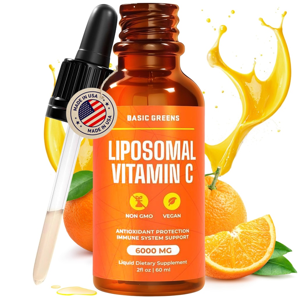 Liposomal Vitamin C Liquid 6000mg - High Absorption Liquid C Supplement for immunforsvar, Antioxidant & Hudsundhed - Non- GMO, Vegan, Gentle Formel - 2 fl oz