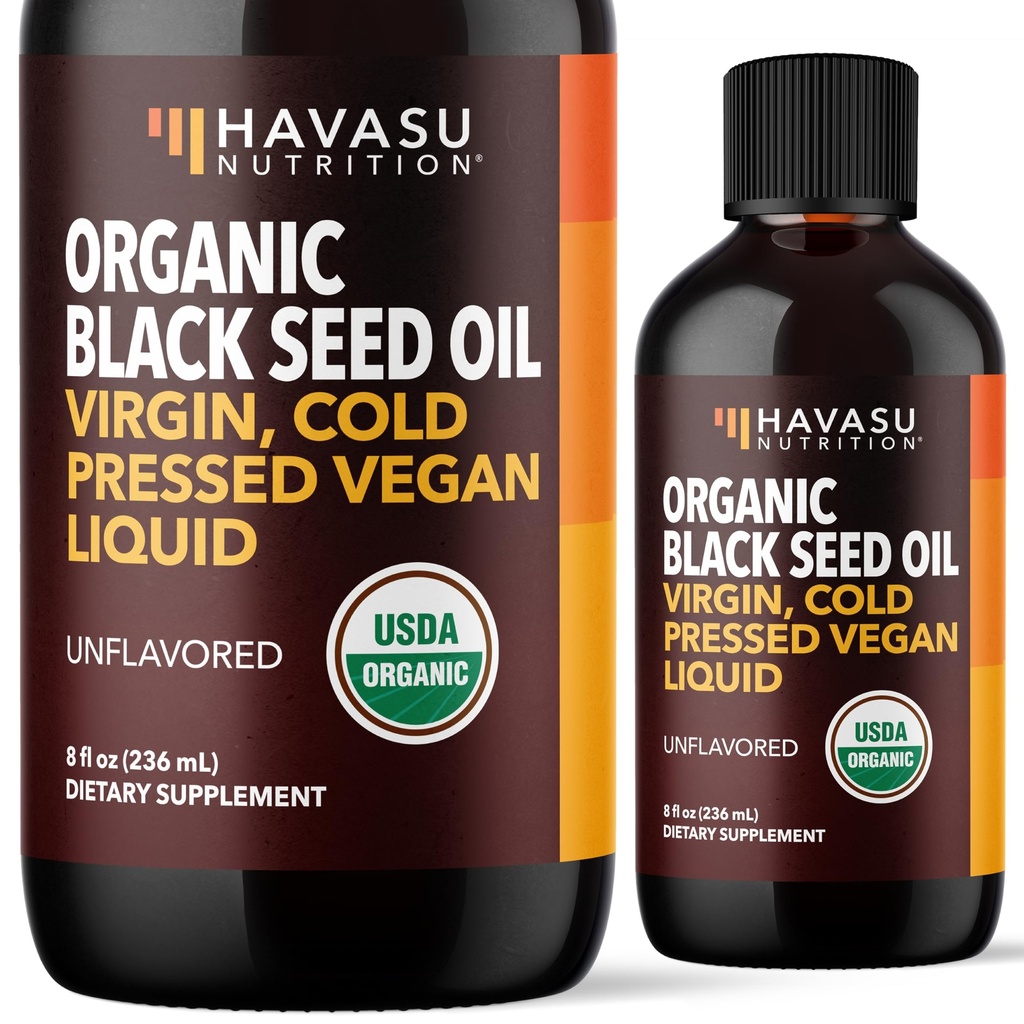 Organic Black Seed Oil Cold Pressed Liquid - Black Cumin Supplement til immunsystemet funktion, fordøjelsesstøtte, hårnæring & samlet sundhed - 8 Fl Oz - Unflavored, Non- GMO, Vegan