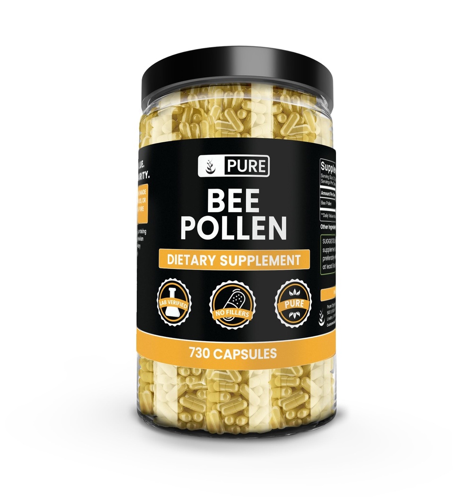 PURE ORIGINALSKE INGREDIENSER Bee Pollen, Ingen Magnesium eller Rice Fillers, Altid Pure, Lab Verified (730 kapsler)