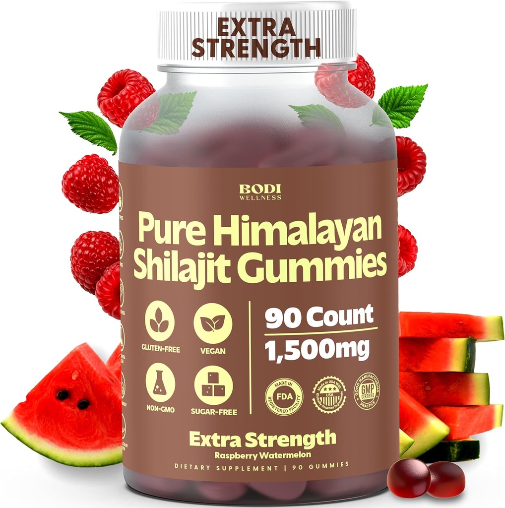 Pure Himalayan Shilajit Gummies 1500mg - 90 Vegansk, Sugar- Free Gummies med 85 + Trace Minerals & Fulvic Acid, Non- GMO Shilajit Supplement for mænd og kvinder