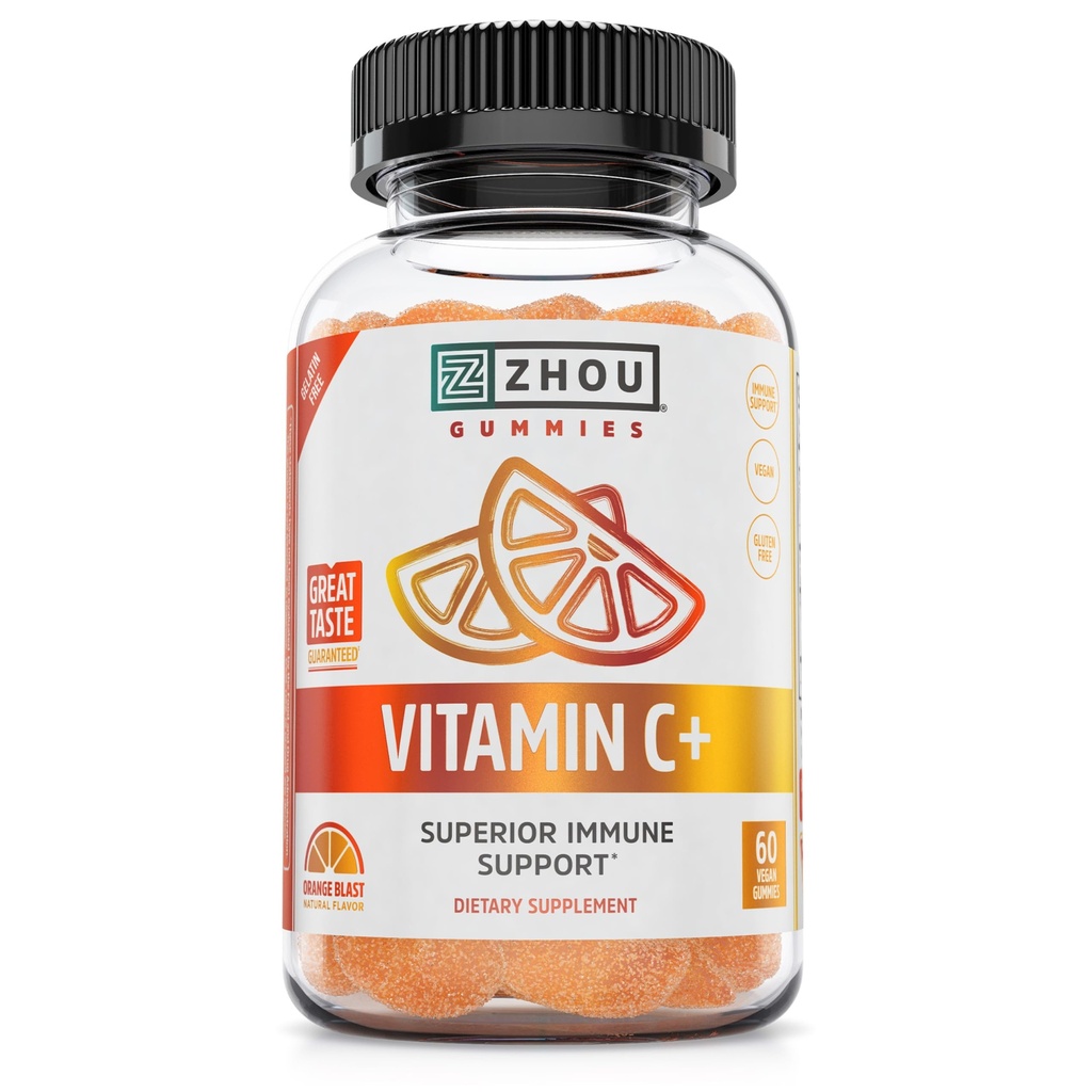 Zhou Vitamin C + Gummies - Vitamin C Gummies til voksne og børn, 270 mg pr Gummy med Bioflavinoider og Acerola til immunforsvar - 60 Vegansk Gummies