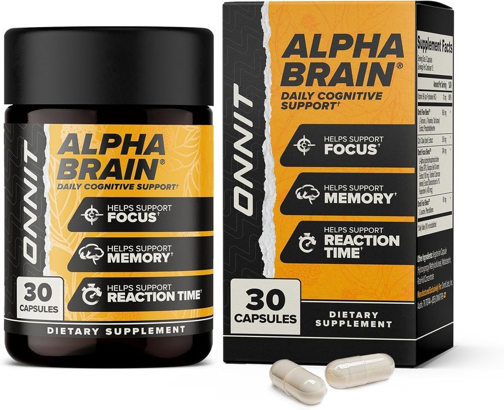 ONNIT Alpha Brain Nootrop Brain Supplement for mænd og kvinder, IGEN ™ Non- GMO Testet med 124; Hukommelse, mental Klarhed & Kognitiv Forbedring; 124; Fokus kapsler med L- Theanin, Vitamin B6 (30 Tæl)