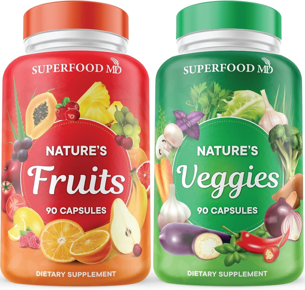 Superfood MD Fruits & Veggies Supplement - Whole Food Natural Superfoods - with Aloe Vera - Soy Free- 90 Greve (pakke med 2)