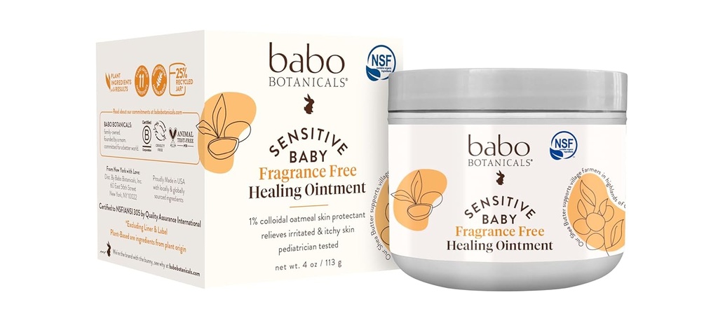 Babo Botanicals Sensitive Baby Fragrance- Free All Natural Healing Salve - 99% Økologisk & 1% Kolloid Havre - Steroid- Free - NSF Certificeret - for Eksem, Irriteret / Itchy Hud - Ansigt, krop, ble område