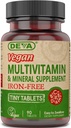 Deva Vegansk Multivitamin og Mineral Supplement Iron- Free - med Vitaminer A, C, D, E, B Complex, High- Potency Formulering for Daily Health and Wellness - 90 Tiny Tablets, 1- Pack