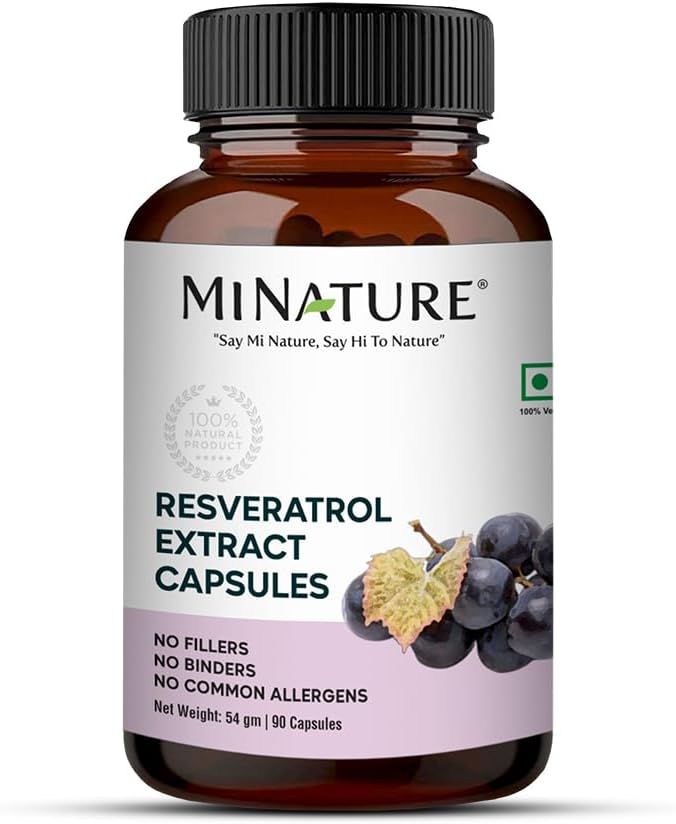 minature Resveratrol Extract Kapsler 124; Superfood Kosttilskud • 124; 500mg; 90 Veg Kapsler, 45 dage Supply, 54g • 124; Pure & Natural • 124; Kemisk Free Preservatives • 124; Vegan • 124; Fremstillet i Indien