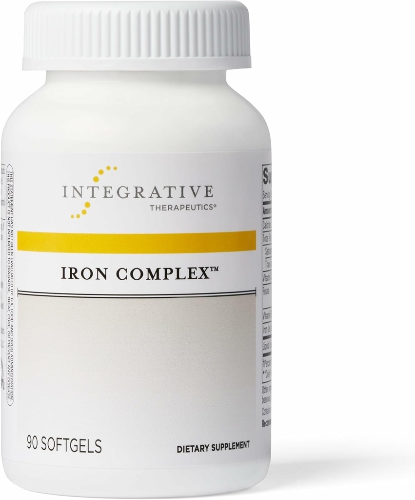 Integrativ terapi Iron Complex - Wellness & Energy Support med Vitaminer C & B12 * - Inkluderer Folate - Gluten- Free & Dairy- Free - 90 Softgels (45 Servere)
