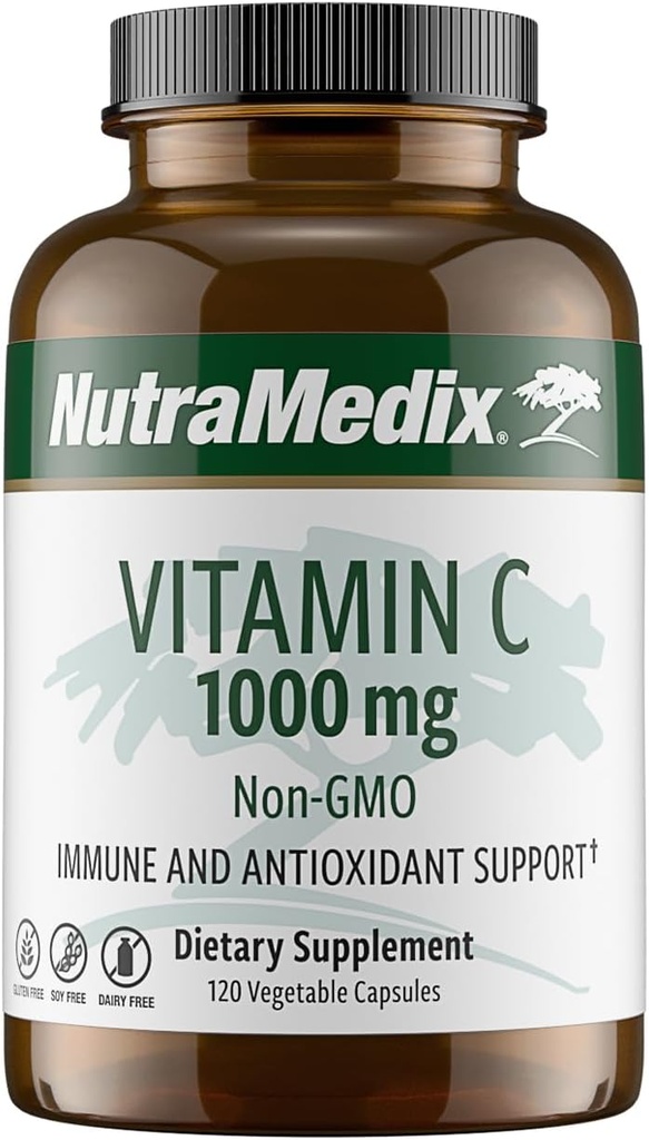 NutraMedic Vitamin C 1000mg - Antioxidanter Supplement for immunforsvar & hjertesundhed - C-vitamin fra ascorbinsyre - Vegan, non- GMO (120 vegetariske kapsler)