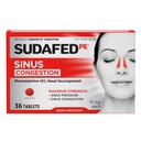 Sudafed PE Sinus Congestion Relief Tablets, Maksimal styrke, Non- Drowsy 10 mg Phenylephrin HCI Decongestant for Sinus Tryk & Nasal Congestion Relief, På grund af kold eller allergier, 36 læ
