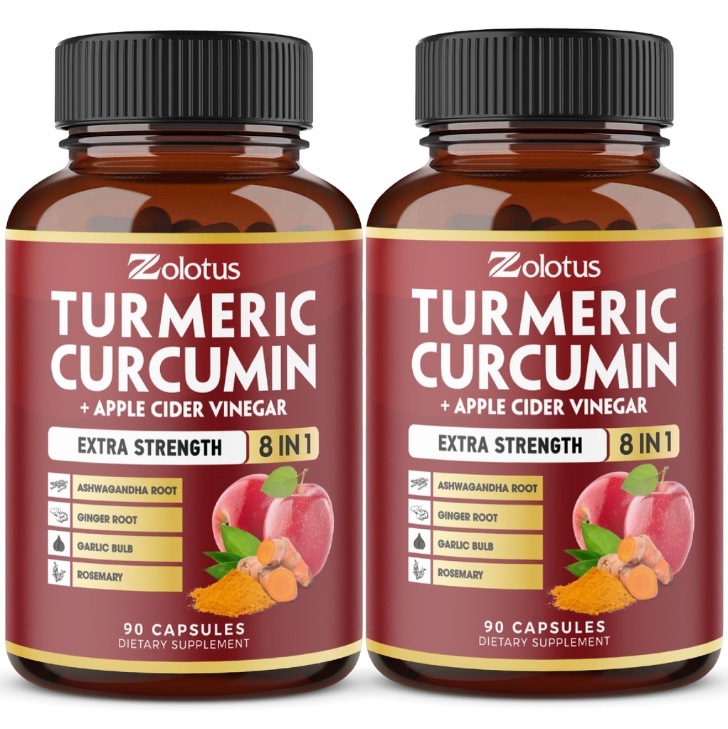 2packs 90 Kapsler Gurkemeje Curcumin + Apple Cinder Vineddike Kapsler, 6 Måned Tilgang med Ashwagandha, Ingefær, 95% Standardiserede Curcuminoider, Fælles & Absorption Support