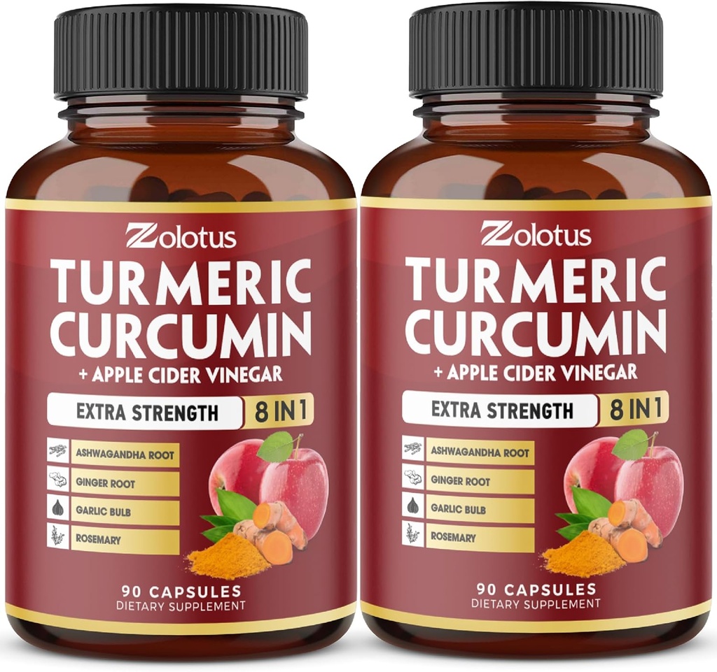 2packs 90 Kapsler Gurkemeje Curcumin + Apple Cinder Vineddike Kapsler, 6 Måned Tilgang med Ashwagandha, Ingefær, 95% Standardiserede Curcuminoider, Fælles & Absorption Support