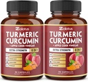 2packs 90 Kapsler Gurkemeje Curcumin + Apple Cinder Vineddike Kapsler, 6 Måned Tilgang med Ashwagandha, Ingefær, 95% Standardiserede Curcuminoider, Fælles & Absorption Support