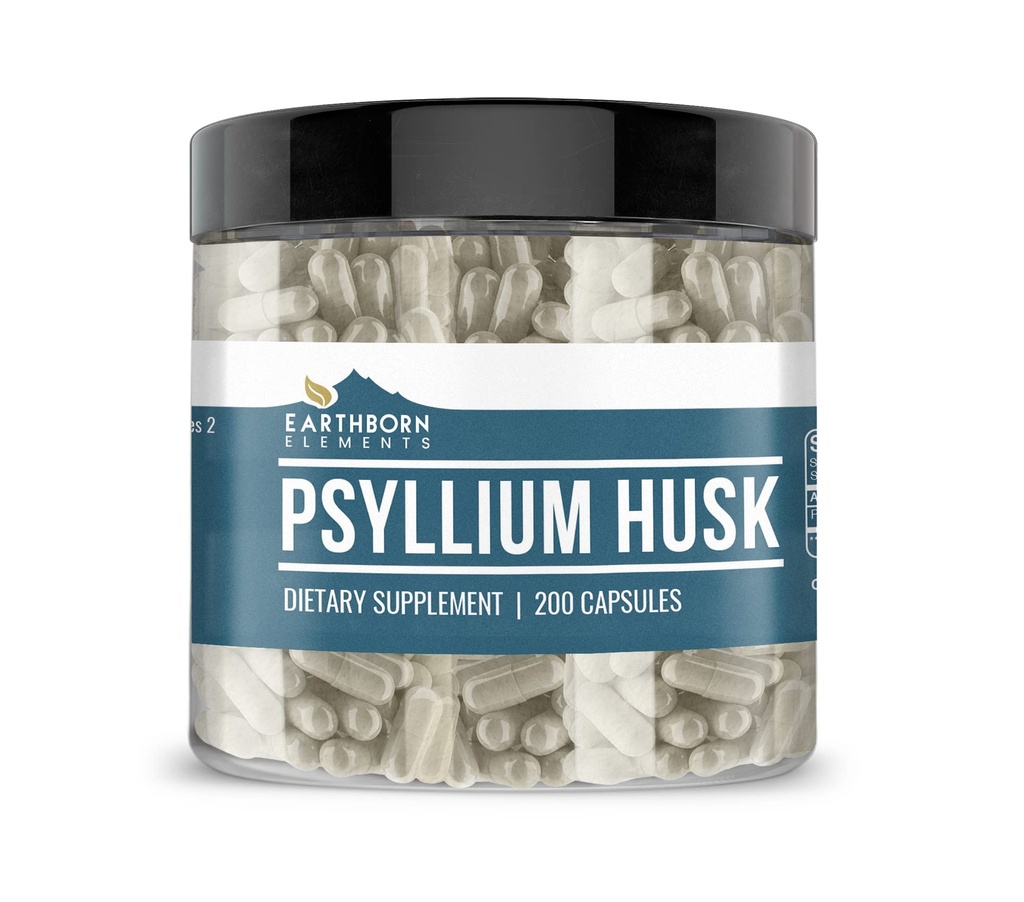 Earthborn Elements Psyllium Husk 200 Kapsler, Pure & Ufortyndet, Ingen tilsætningsstoffer