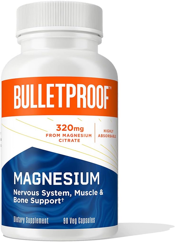 Bulletproof Magnesium Capsules, 90 Count, Supplement for Nervous System, Muscle and Bone Support