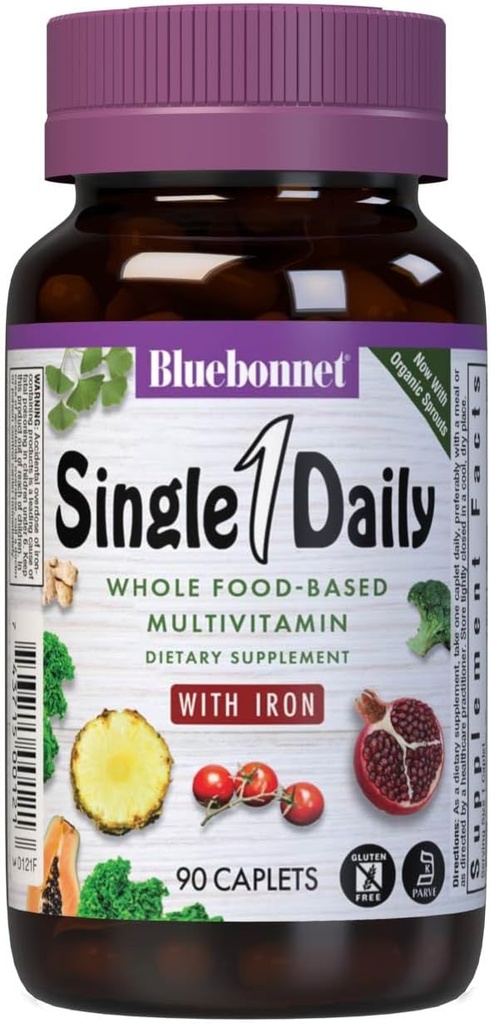 BlueBonnet Super Earth Single Daily Multi- Nutrient Formel Iron Caplets, 90 Count Green