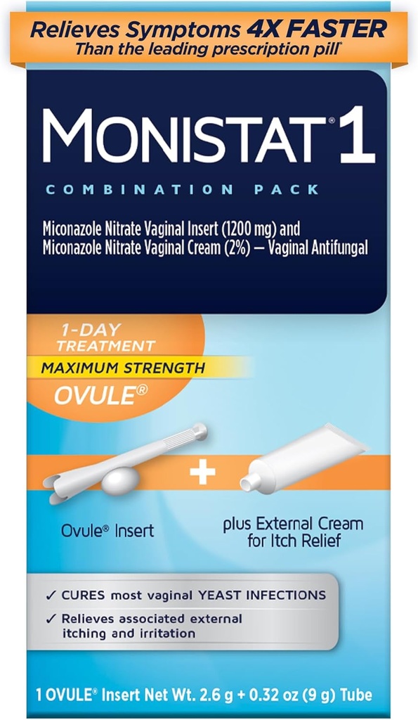 Monistat 1 Dag Gær Infektion Behandling for kvinder, 1 Miconazol Ovule Indsæt & ekstern Monistat Anti- Itch Cream Bundle
