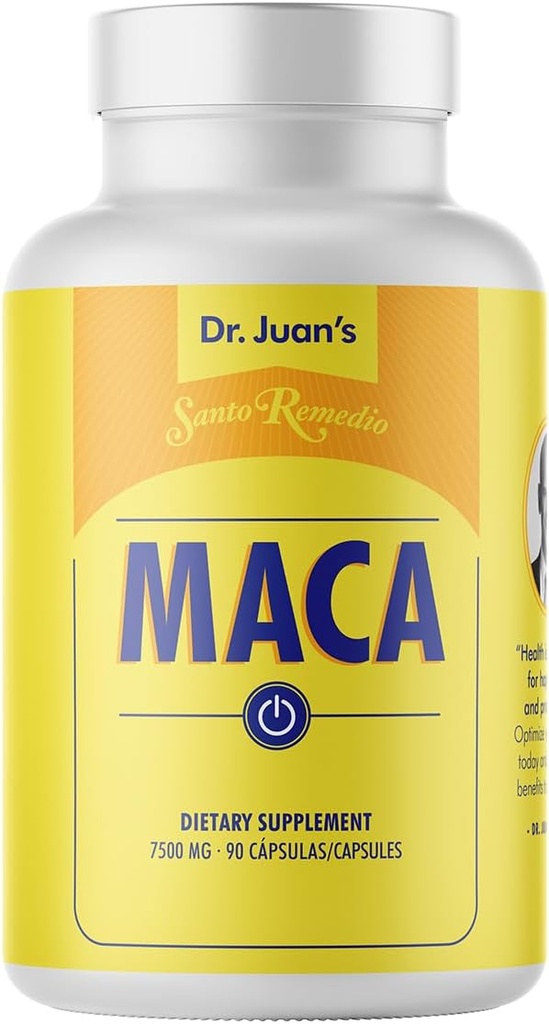 Santo Remedio Maca, Hjælper støtte sunde energiniveauer, Kosttilskud, 750 mg per servering, Vegetarisk, Ingen kunstige Artificielle Artikker, Ingen kunstige Farver, 90 Kapsler, 90 Doser