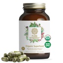 PURE SYNERGY Superfood Capsules Measures 124; Organic Superfood & Greens Supplement Measures 124; Whole Foods Like Super Greens, Spirulina, & Mushrooms Measures 124; for energi, sund aldring og immunforsvar (270 kapsler)