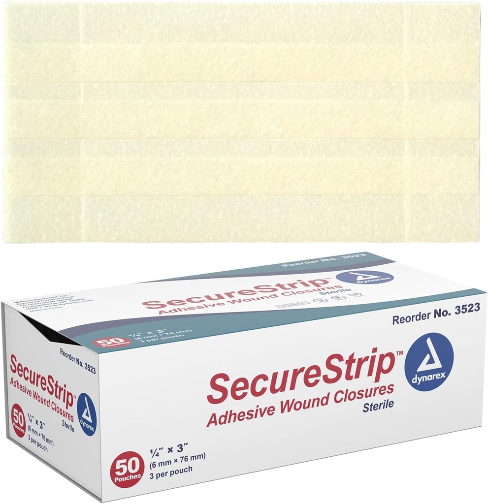 Dynarex Sår Lukkestrips - Steril, Giver sterile støtte til små cuts & hud med suturer, syninger, & Staples og efterbehandling, Hvid, 1 / 4 "x 3" - 1 Box med 50 Strips