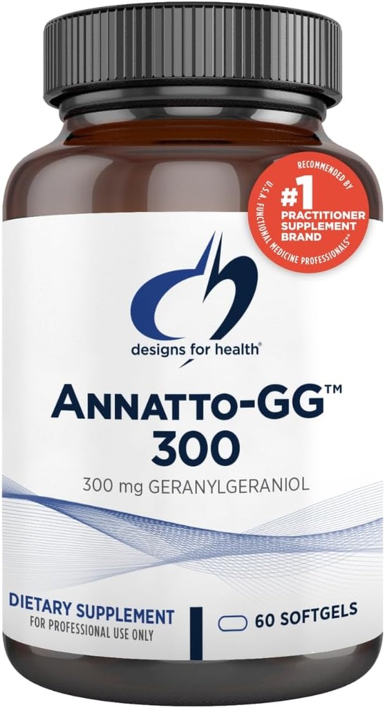 Design for sundhed Annatto- GG 300 - Geranylgeraniol GG supplement fra Annatto Frø - Understøtter sund aldring, Knoglesundhed, muskelsundhed, cellulær energi & produktion af Coenzym Q10 (60 Softels)
