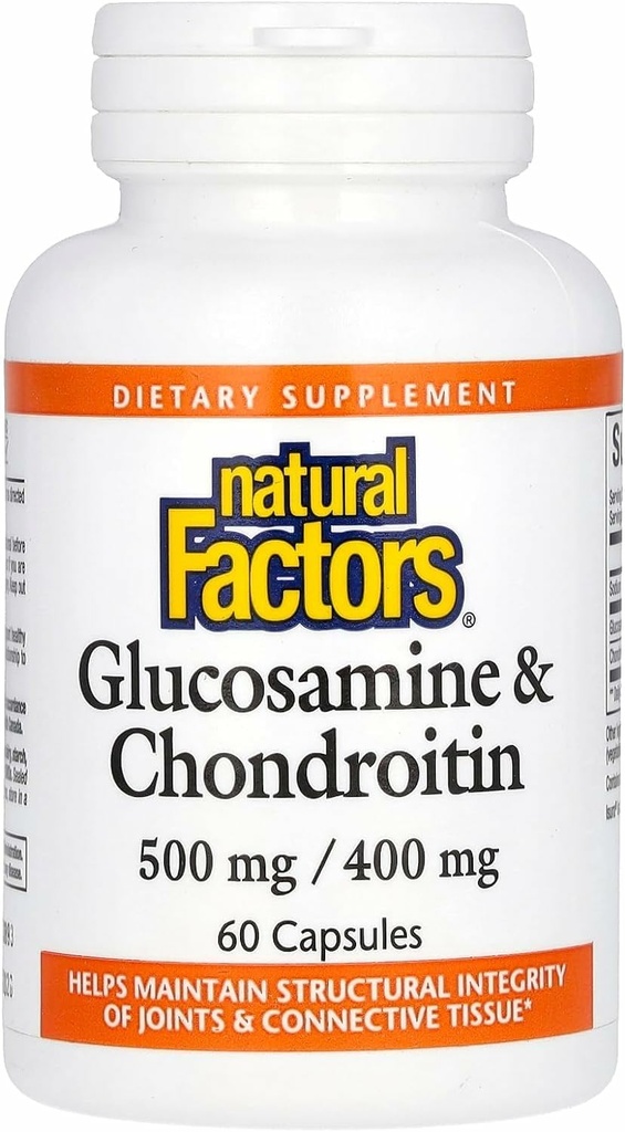 Naturlige faktorer Glucosamin & Chondroitin - Understøtter sunde Joints & Connective Tissue - Non-GMO & Gluten- Free - 60 kapsler (20 Servere)